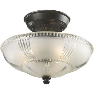 Restoration 3 Light 12 inch Oiled Bronze with Clear Semi Flush Mount Ceiling Light in Triangular Canopy