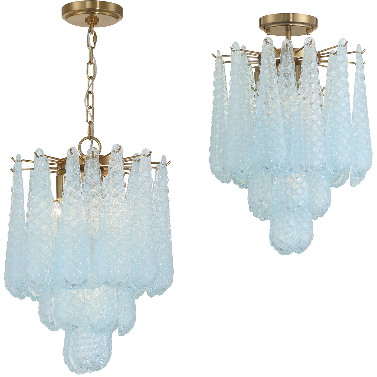 Ollie 4 Light 14.25 inch Aged Brass Chandelier Ceiling Light in Sand Glass Blue