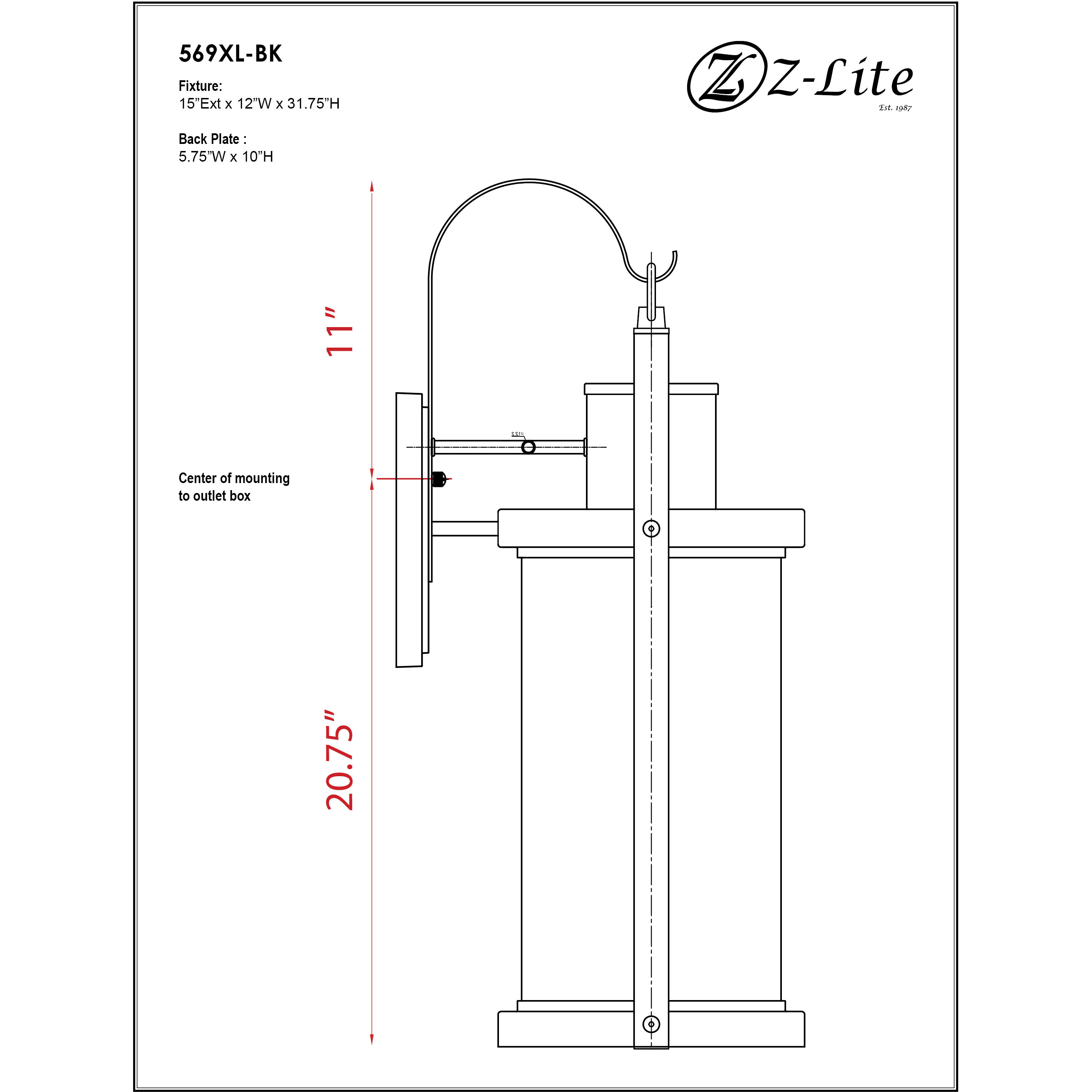 Roundhouse 1 Light 31.75 inch Black Outdoor Wall Light
