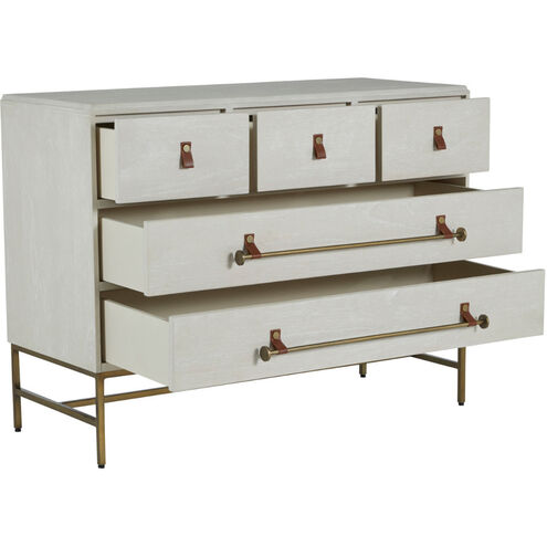 Maya Cerused White / Stained Brass / Caramel Brown Leather Dresser