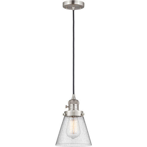 Franklin Restoration Cone 1 Light 6 inch Brushed Satin Nickel Mini Pendant Ceiling Light in Incandescent, Seedy