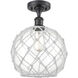 Edison Farmhouse Rope 1 Light 10 inch Matte Black Semi-Flush Mount Ceiling Light in Clear Glass with White Rope