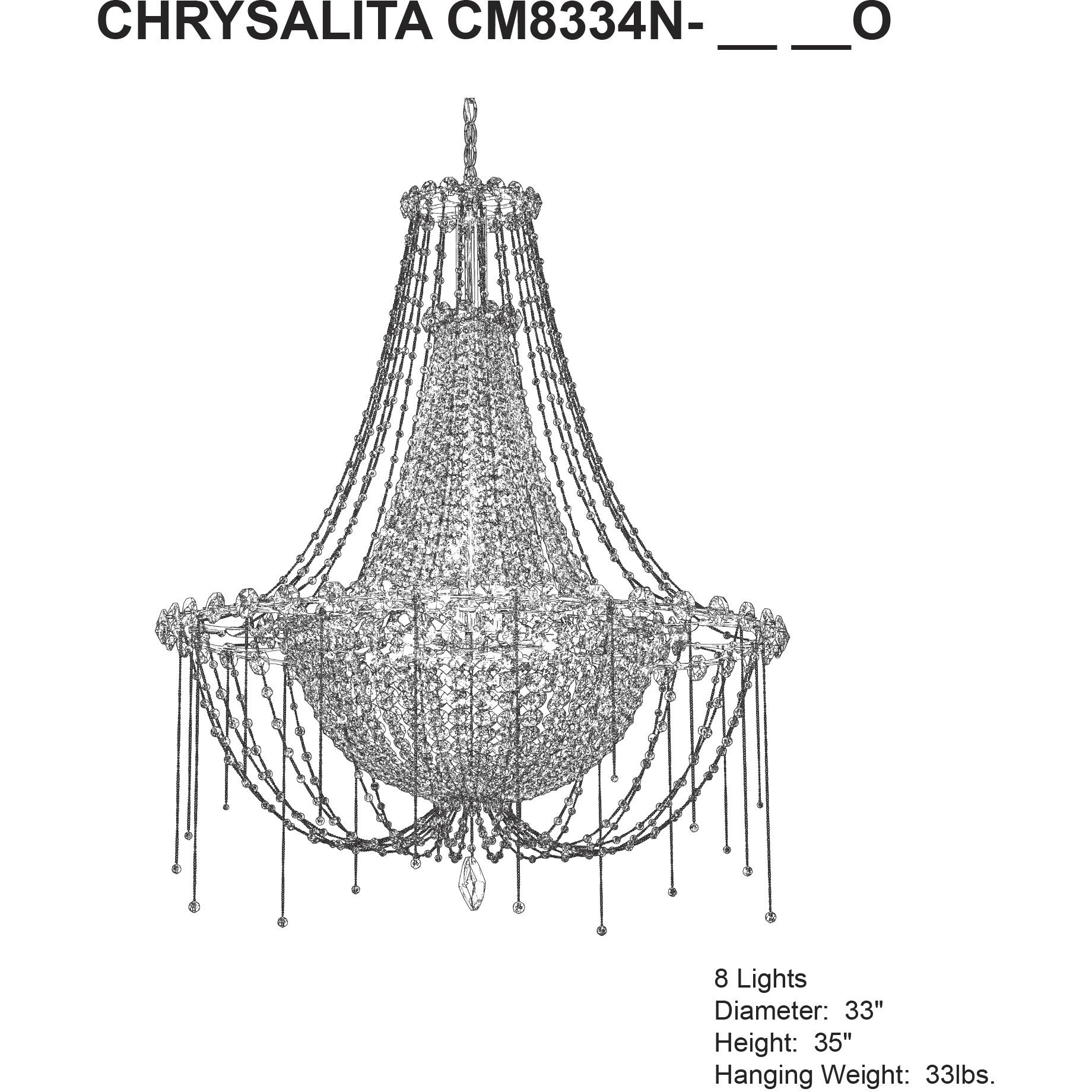 Chrysalita 8 Light 33 inch Polished Stainless Steel Chandelier Ceiling Light in Spectra