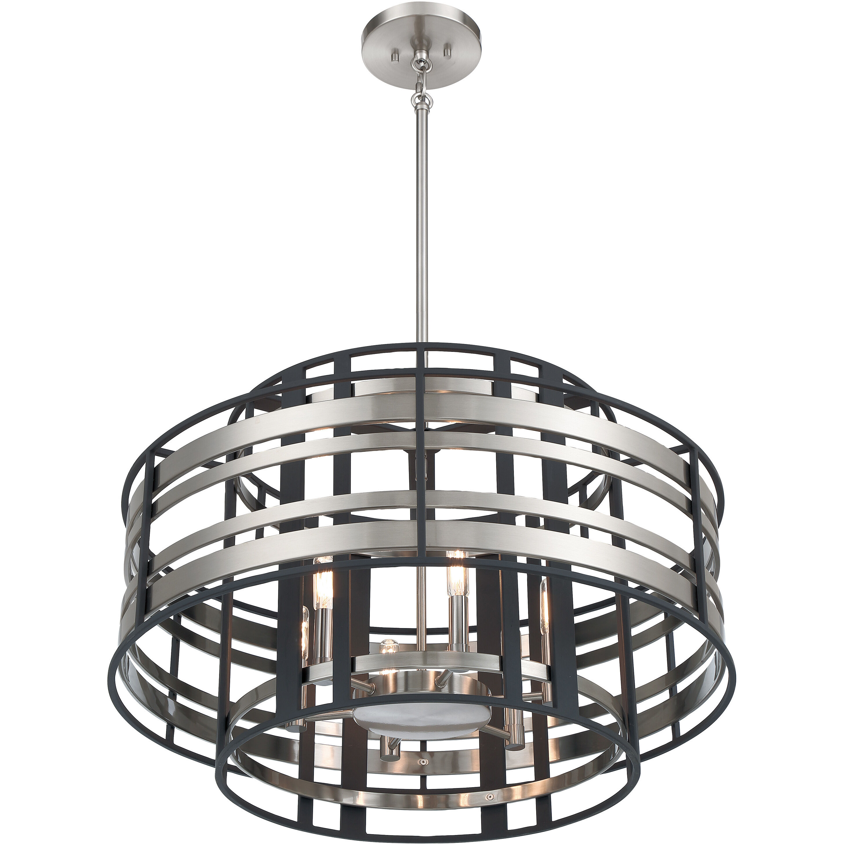 Presten 6 Light 28 inch Brushed Nickel with Sand Coal Pendant Ceiling Light