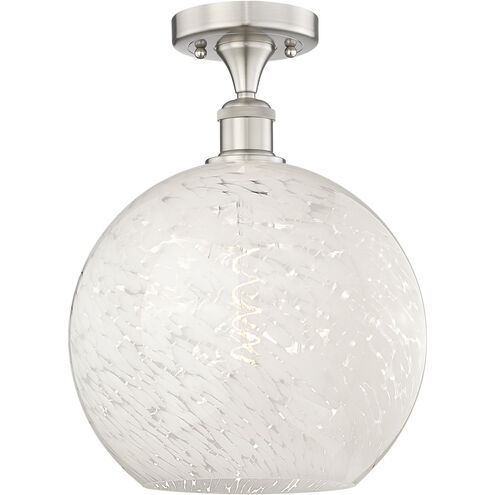 Edison White Mouchette 1 Light 12 inch Brushed Satin Nickel Semi-Flush Mount Ceiling Light