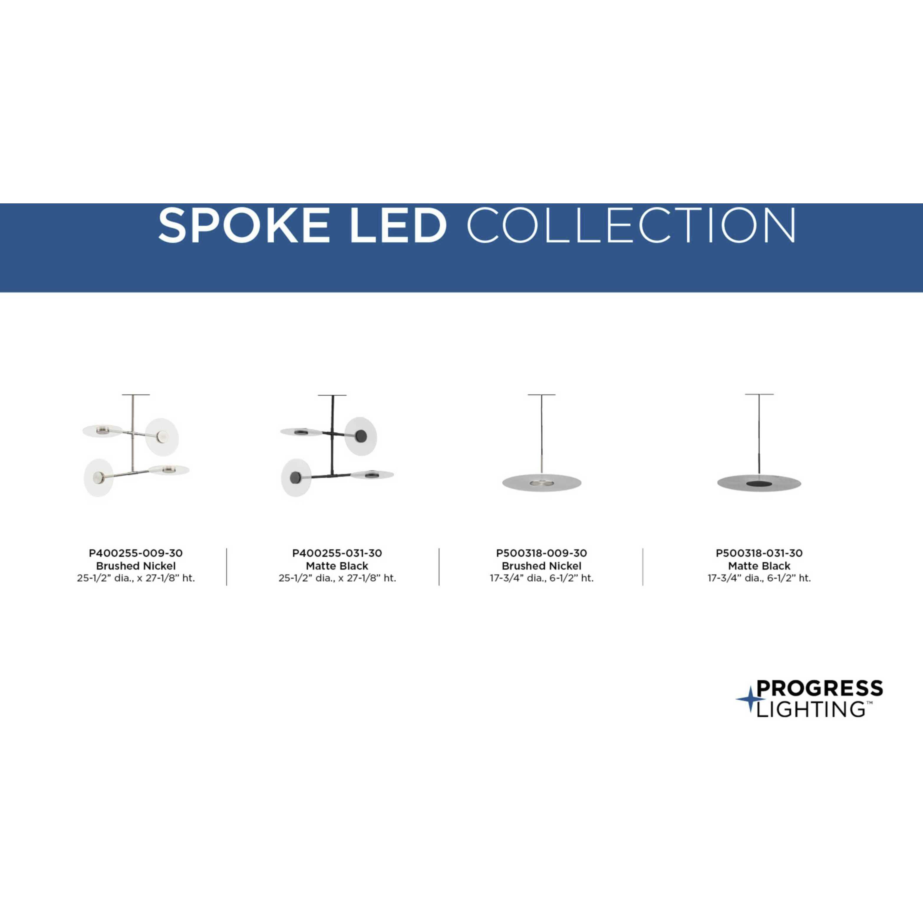 Spoke LED LED 18 inch Matte Black Pendant Ceiling Light, Progress LED