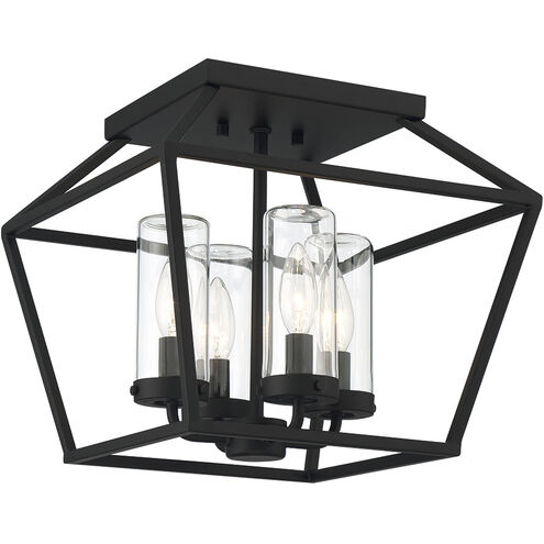 Bastille 4 Light 13 inch Satin Black Outdoor Flush Mount