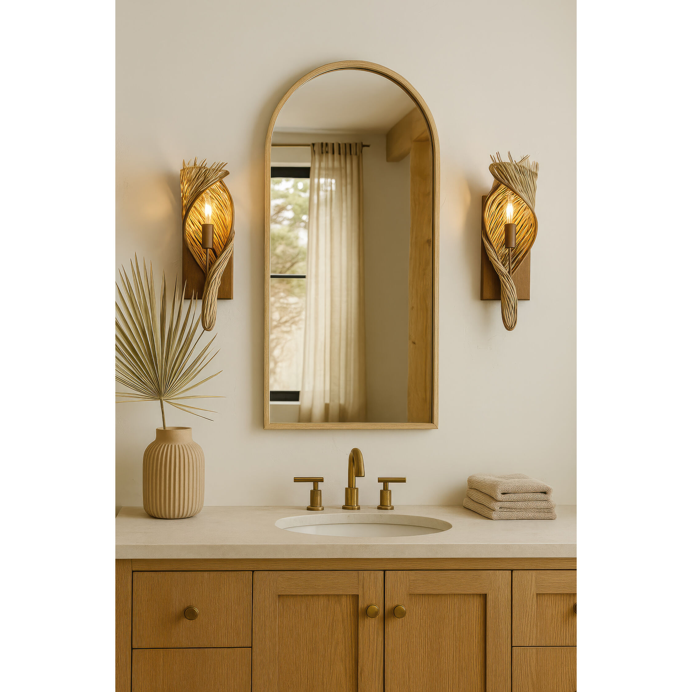Flow 1 Light 5.5 inch Baguette and Natural Rattan Left Sconce Wall Light, Smithsonian Collaboration