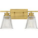 Transitional 2 Light 16 inch Natural Brass Bathroom Vanity Light Wall Light