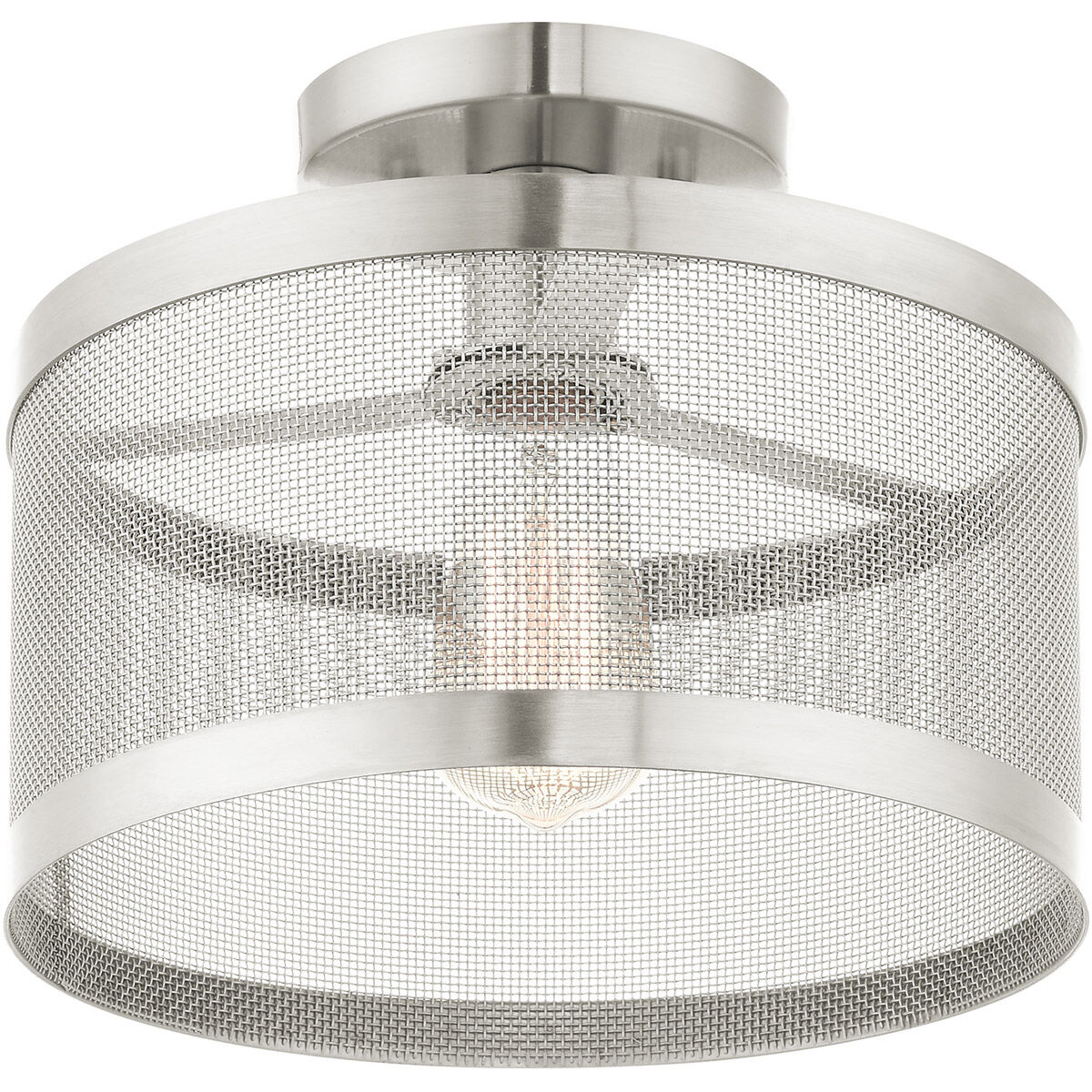 Industro 1 Light 11 inch Brushed Nickel Semi Flush Ceiling Light