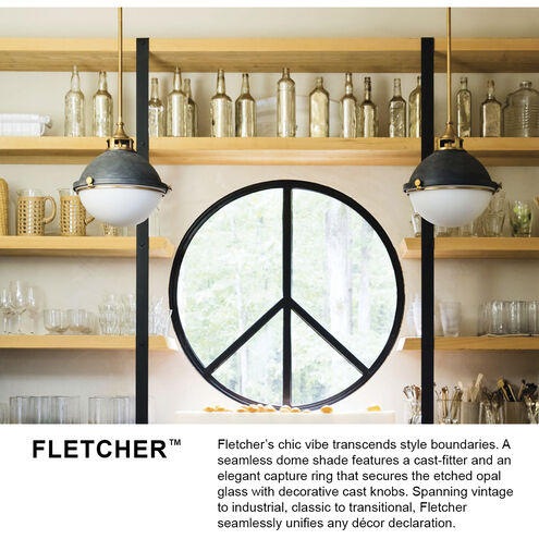 Fletcher LED 14 inch Aged Zinc with Heritage Brass Indoor Pendant Ceiling Light