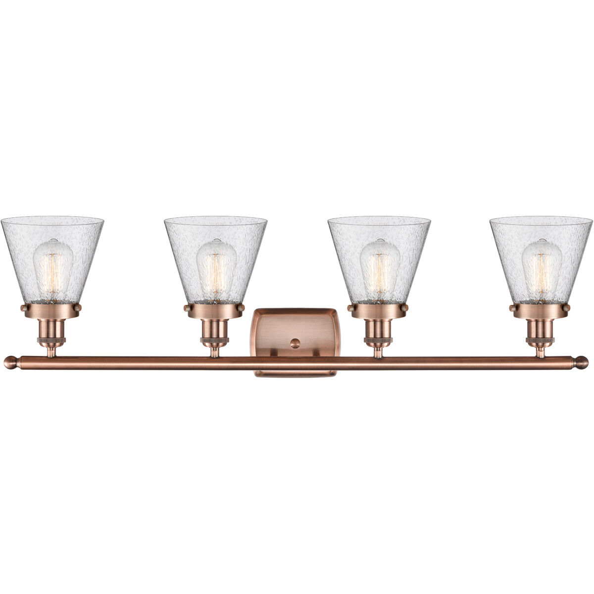 Ballston Small Cone 4 Light 36 inch Antique Copper Bath Vanity Light Wall Light in Seedy Glass