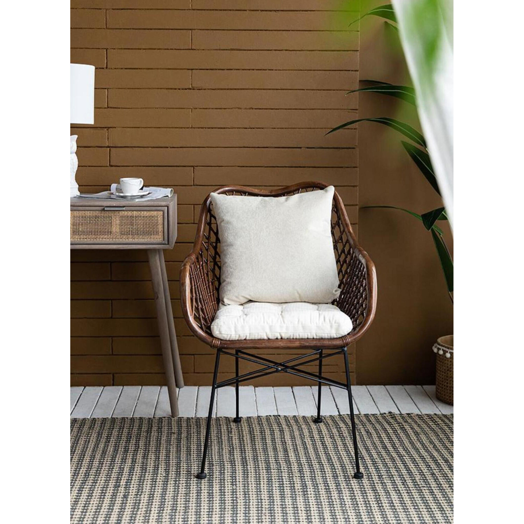 Palapa Black and Natural and White Armchair, With Cushion