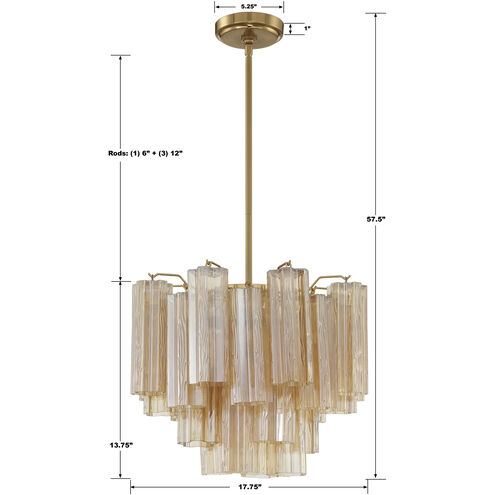 Addis 4 Light 17.75 inch Aged Brass Chandelier Ceiling Light in Tronchi Glass Amber