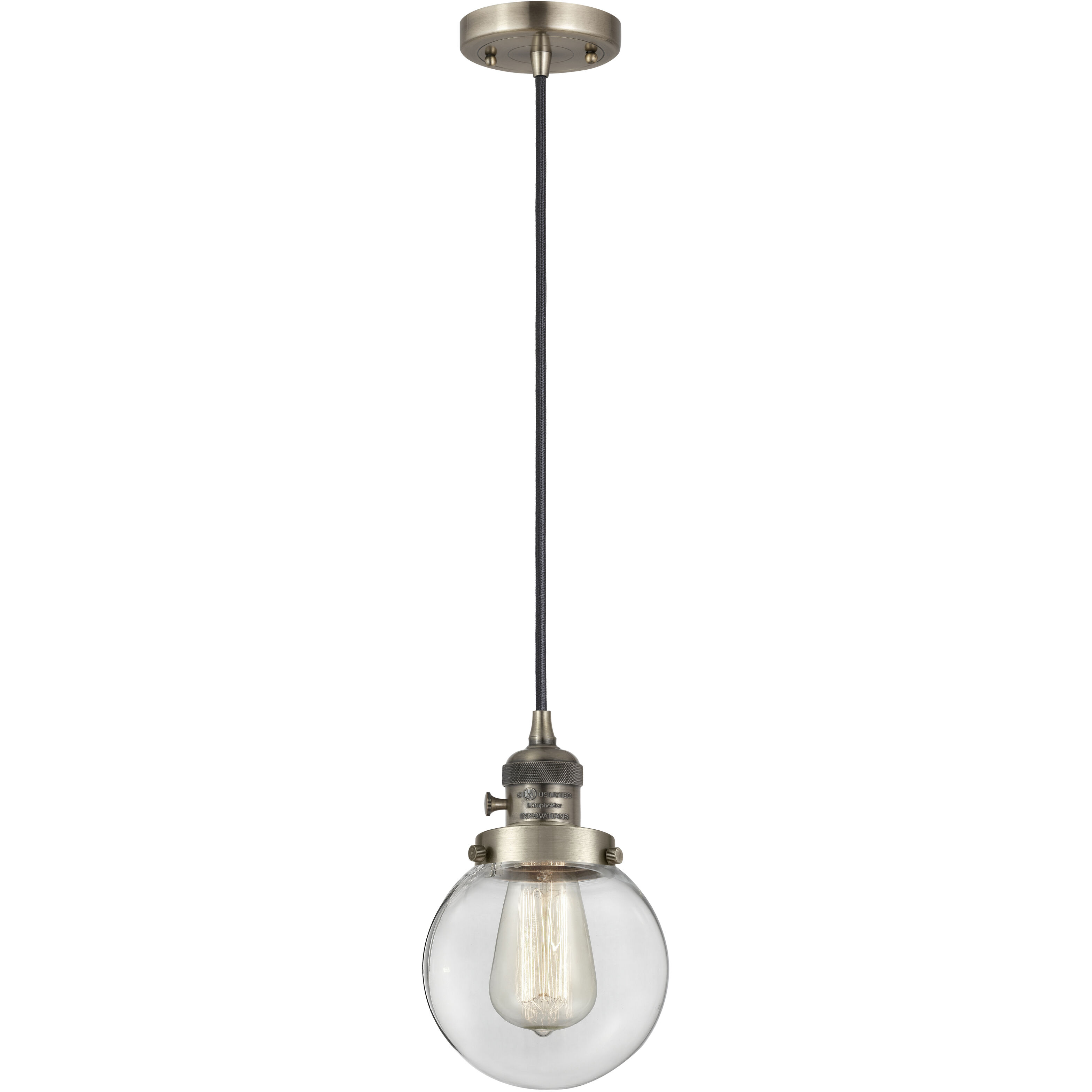 Franklin Restoration Beacon 1 Light 6 inch Antique Brass Mini Pendant Ceiling Light in Incandescent, Clear