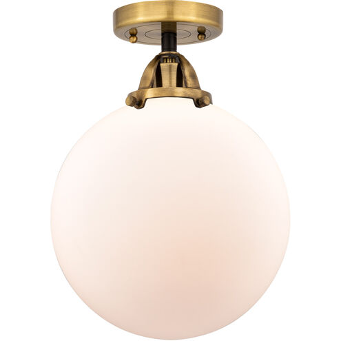 Nouveau 2 Beacon LED 10 inch Black Antique Brass Semi-Flush Mount Ceiling Light in Matte White Glass