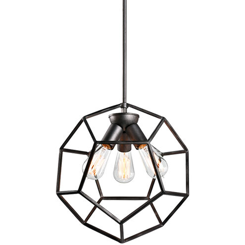 Geometry Series 3 Light 13.5 inch Rusty Black Pendant Ceiling Light