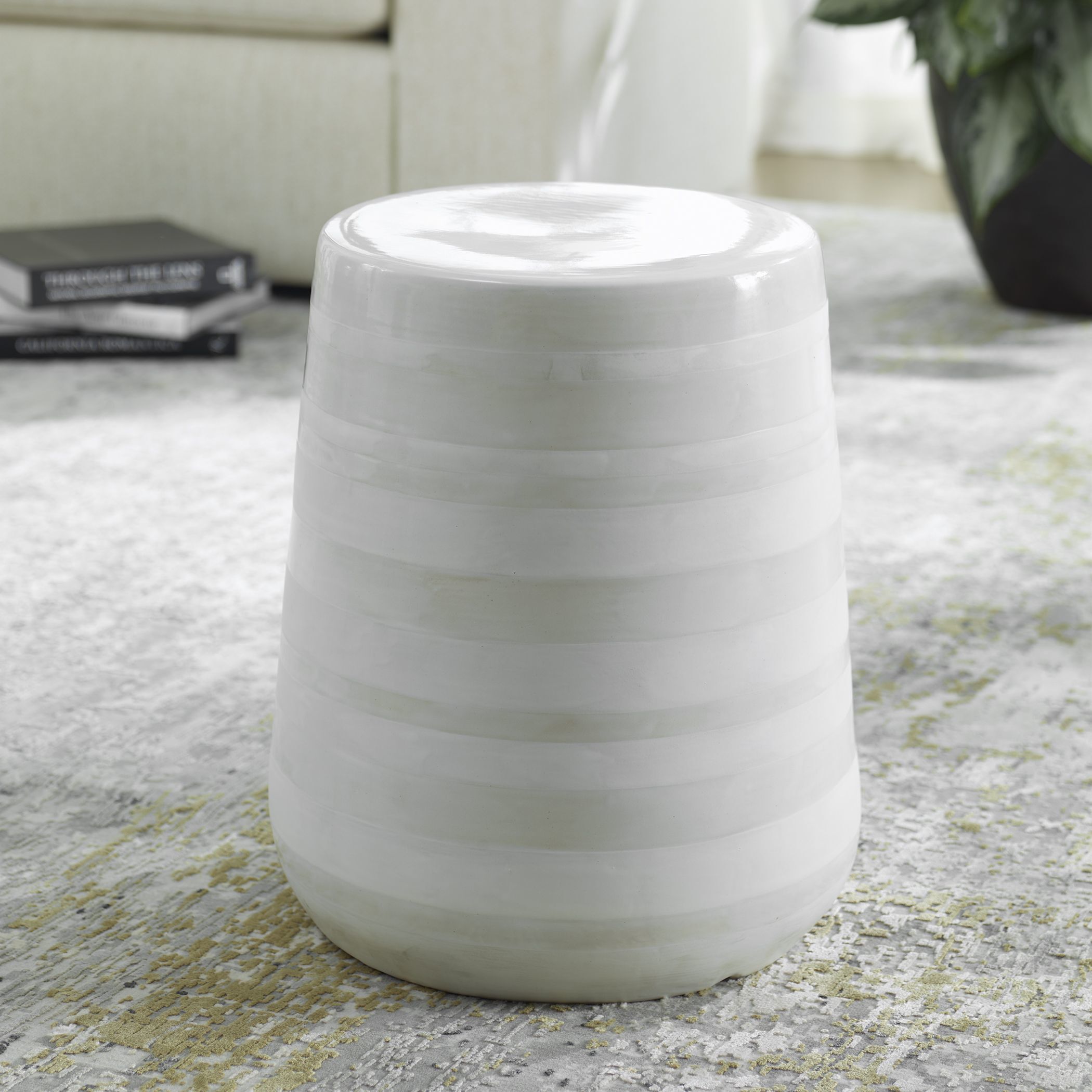 Desert Plains 17 inch Gloss And Matte White Glazes Garden Stool