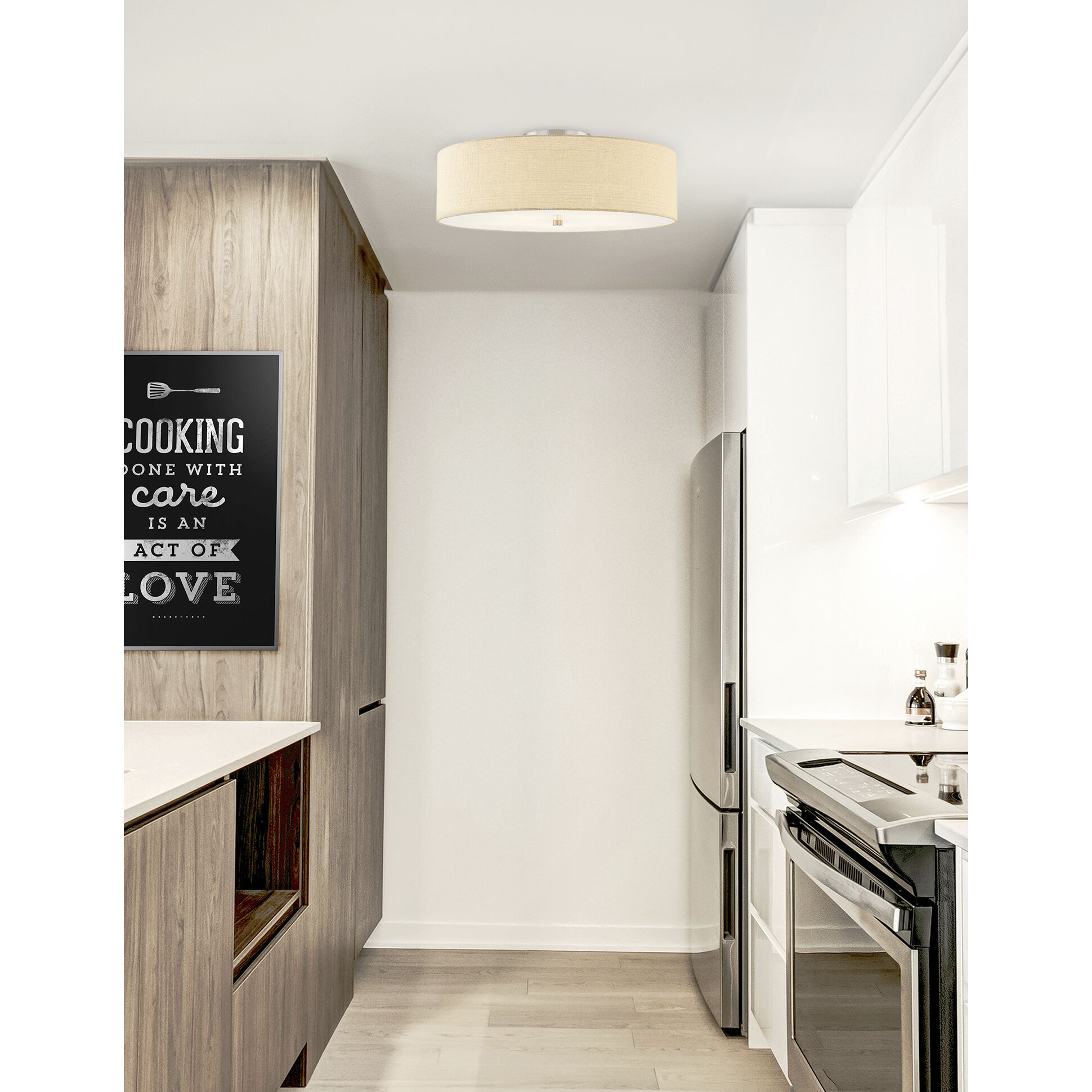 Textile Collection 5 Light 24 inch Brushed Nickel Semi Flush Ceiling Light in Cream (CandleAria), Classic Family