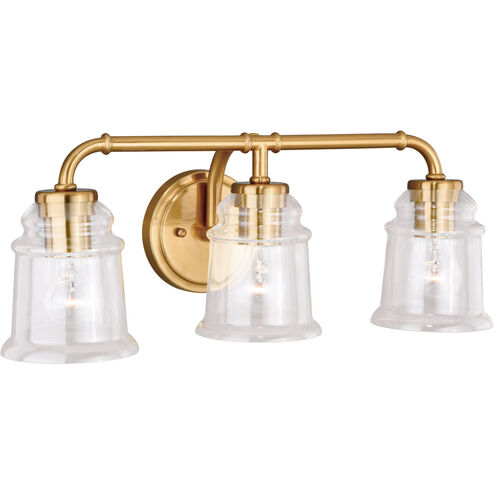 Toledo 3 Light 22 inch Natural Brass Bathroom Light Wall Light