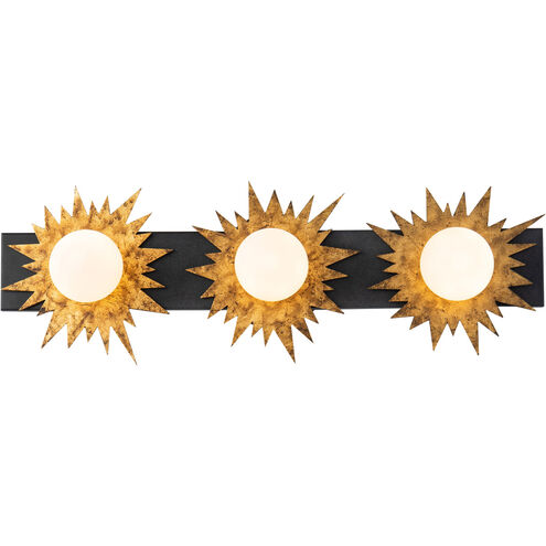 Soleil 3 Light 24 inch WZC+Gold Bath Light Wall Light in Weather Zinc and Gold Leaf with Antique