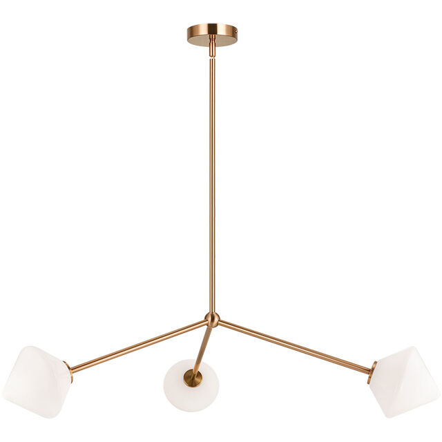 Novo 3 Light 30.38 inch Aged Gold Brass Pendant Ceiling Light in Aged Gold Brass and Opal Glass