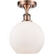 Ballston Athens 1 Light 8 inch Antique Copper Semi-Flush Mount Ceiling Light in Matte White Glass, Ballston