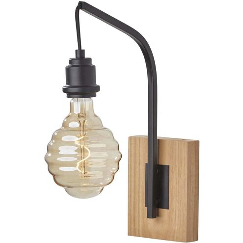 Wren 11 inch Natural Wood With Black Wall Lamp Wall Light