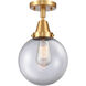 Beacon 1 Light 8 inch Satin Gold Flush Mount Ceiling Light in Clear Glass