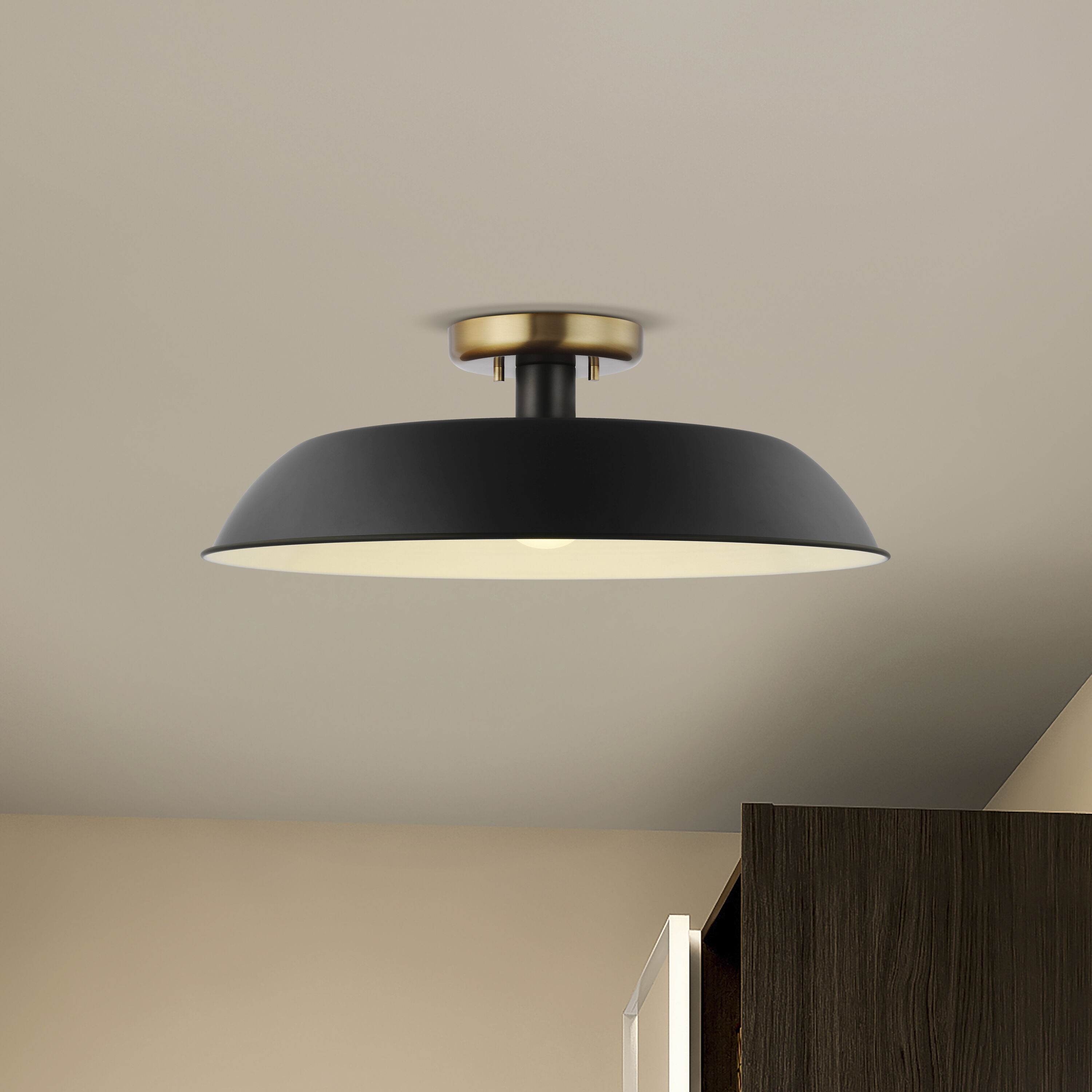 Colony 1 Light 20 inch Matte Black/Burnished Brass Semi Flush Ceiling Light