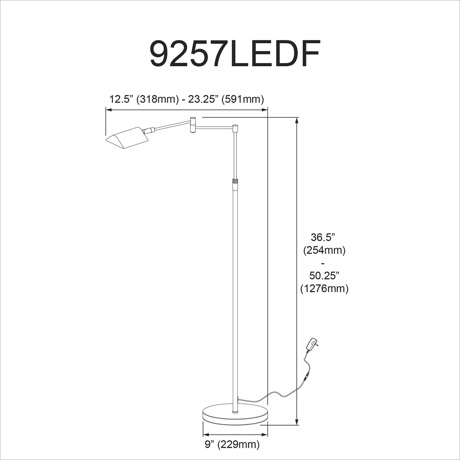 Contemporary 50.25 inch 9.00 watt Satin Nickel Task Floor Lamp Portable Light, Swing Arm