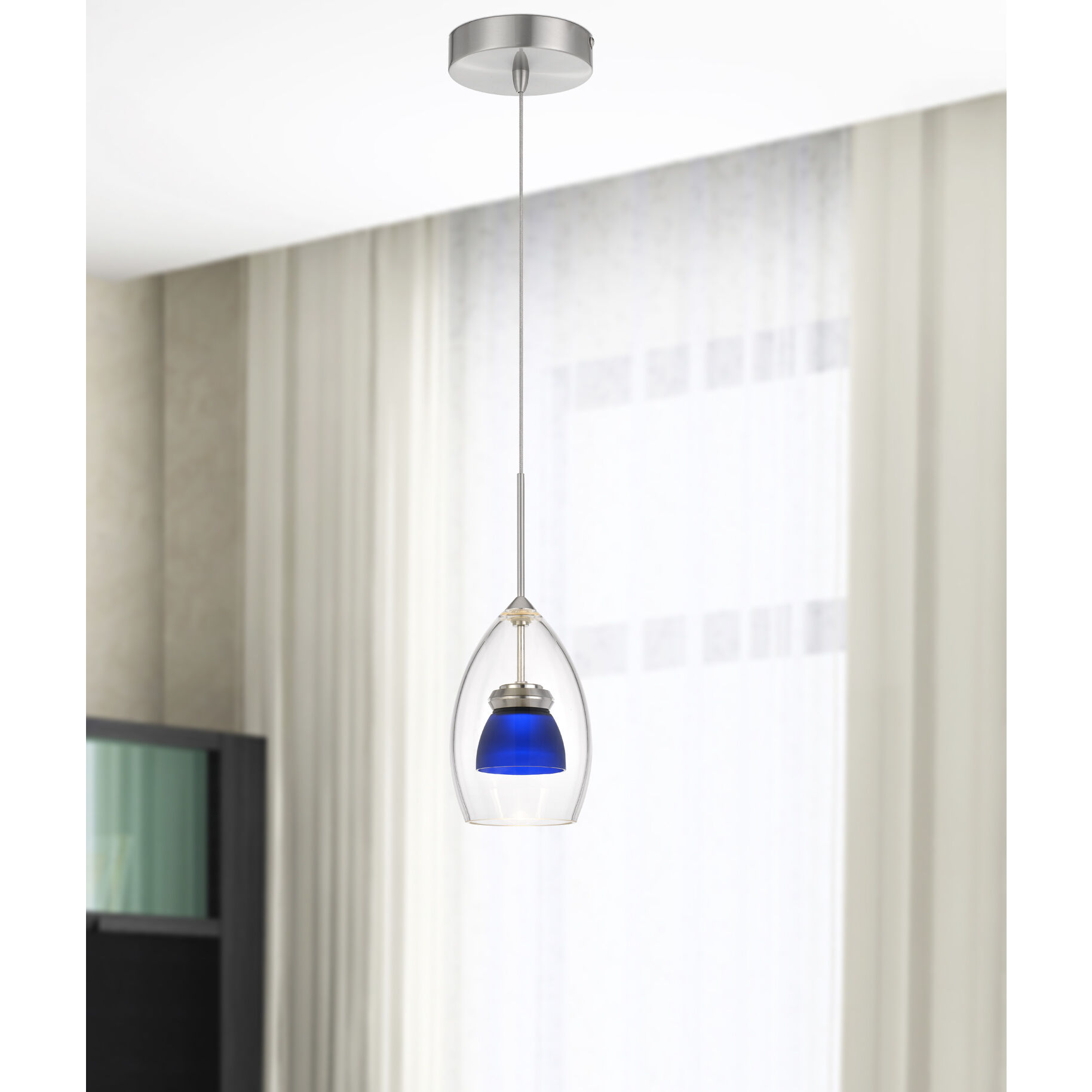Double Glass LED 4 inch Frosted Blue Mini Pendant Ceiling Light