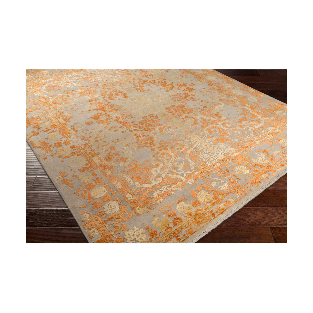 Desiree 36 X 24 inch Beige/Peach/Bright Orange Rugs, Wool, Viscose, and Cotton