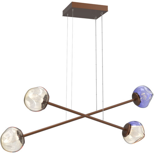 Luna LED Burnished Bronze Linear Pendant Ceiling Light in 3000K LED, Geo Inner - Amber Outer, Moda