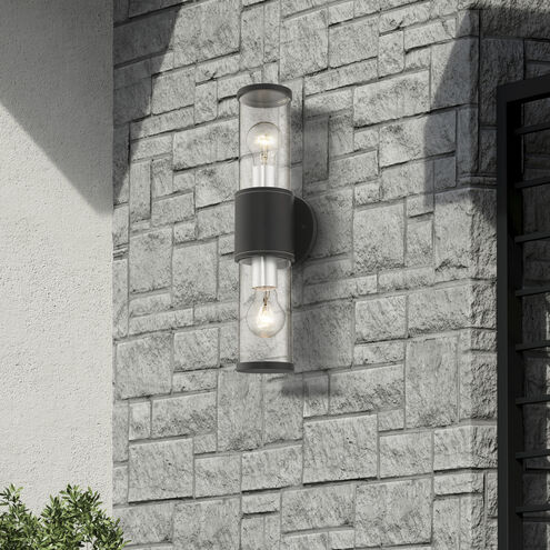 Atlantic 2 Light 17 inch Textured Black with Antique Silver Finish Accents ADA Outdoor Large ADA Wall Lantern Wall Light