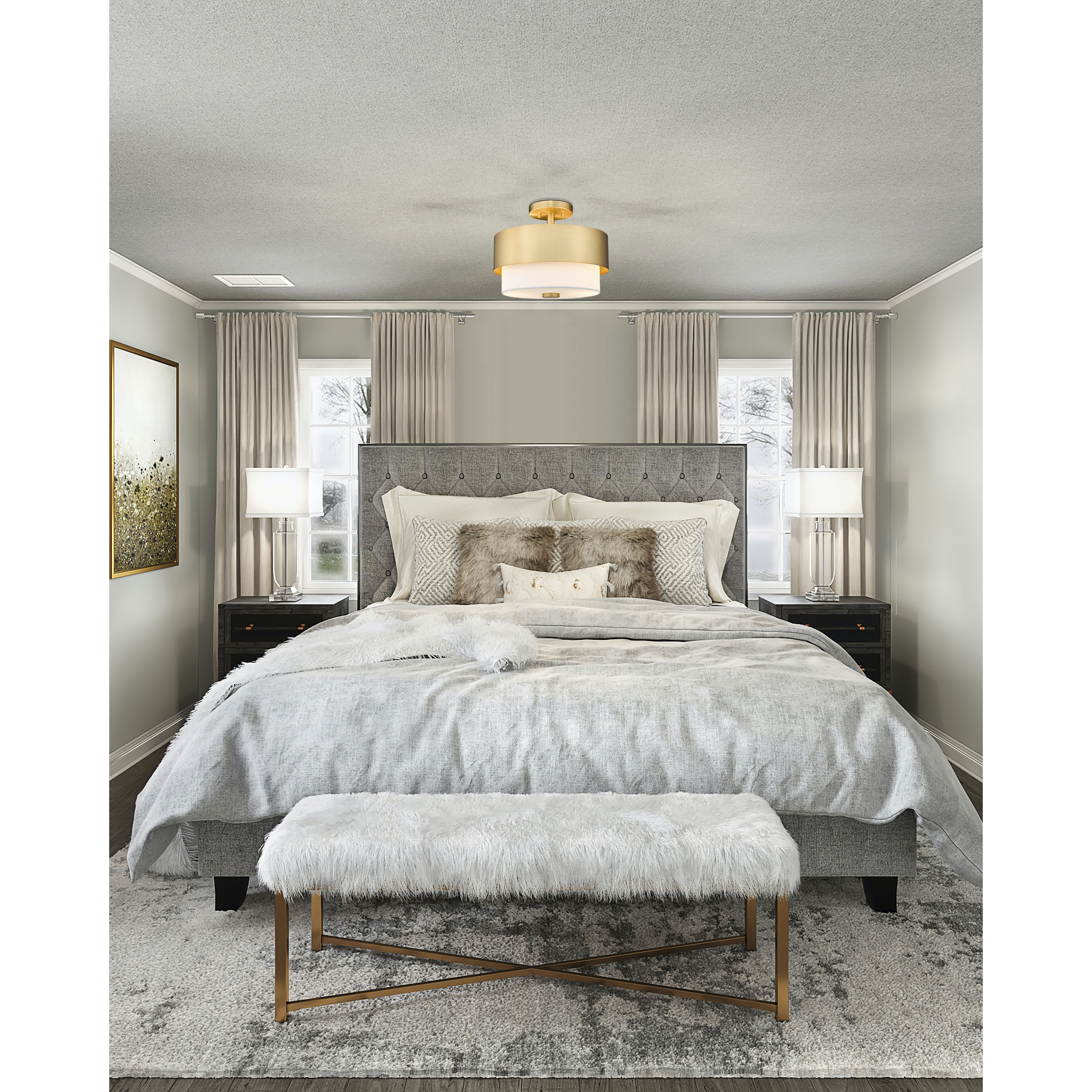 Counterpoint 2 Light 13 inch Modern Gold Semi Flush Mount Ceiling Light