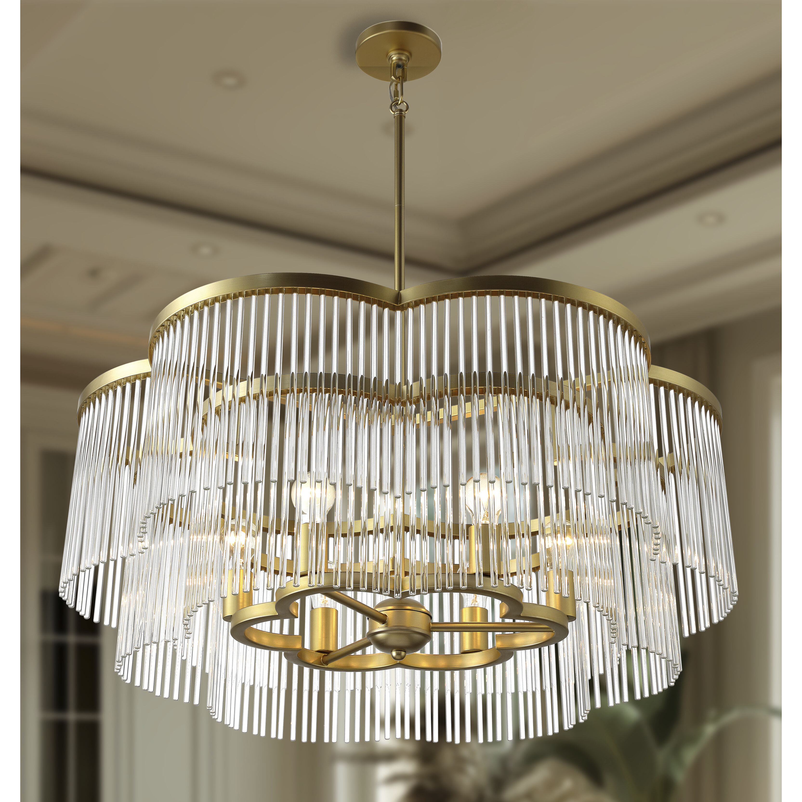 Azura 6 Light 34 inch Heirloom Brass Scalloped Pendant Ceiling Light