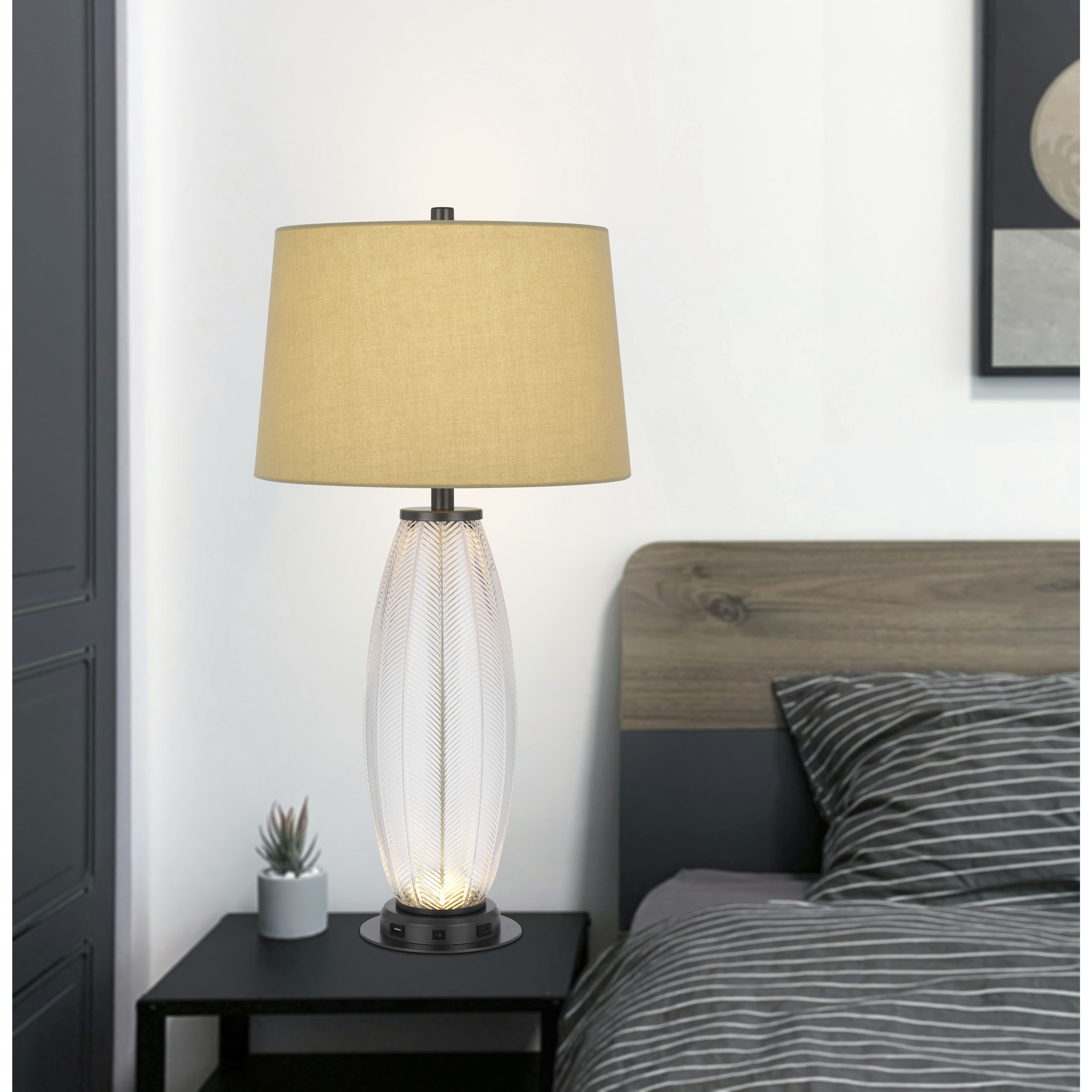 Mansfield 31.63 inch 100.00 watt Iron Grey and Patterned Glass Table Lamp Portable Light
