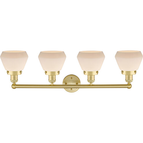 Fulton 4 Light 33.5 inch Satin Gold Bath Vanity Light Wall Light in Matte White Glass