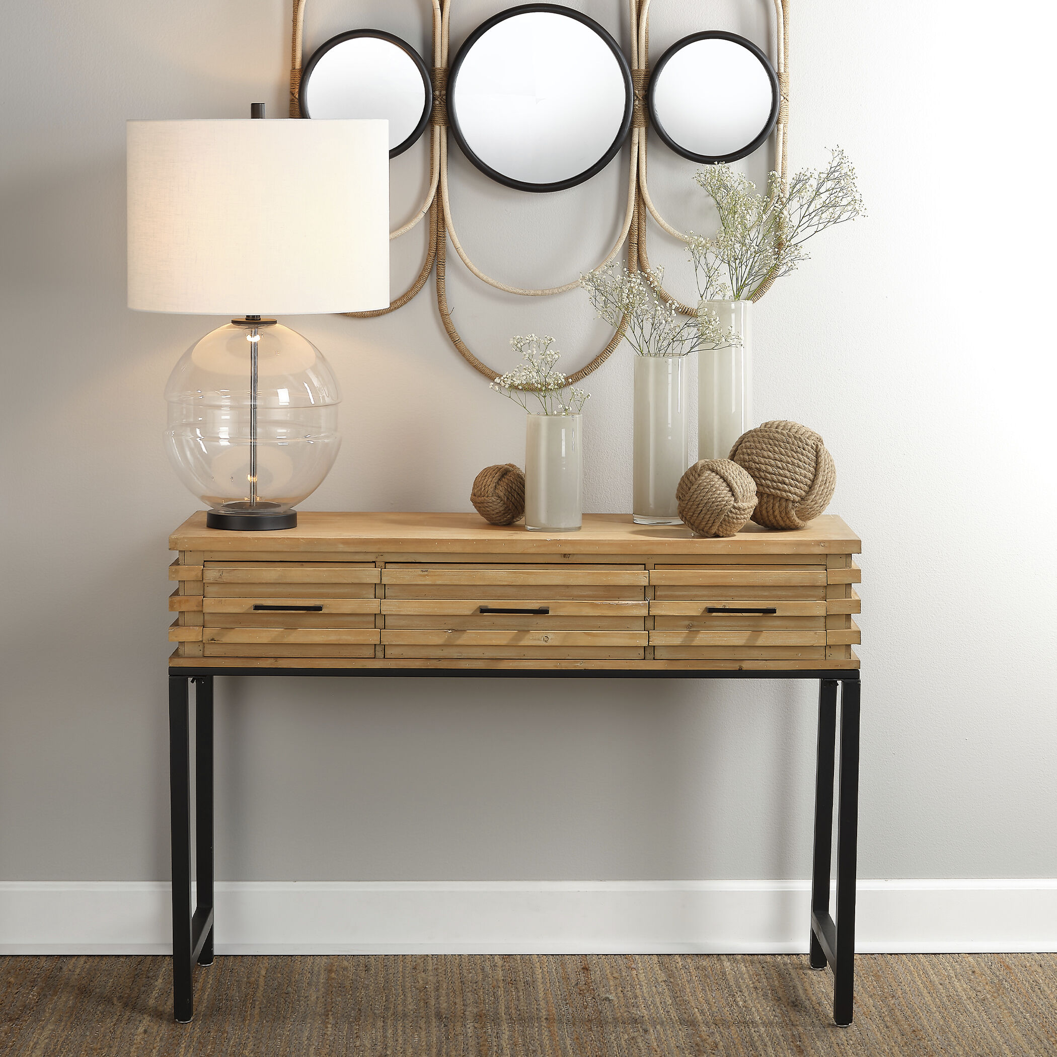 Logan 46.75 X 15.75 inch Natural Wood and Black Metal Console