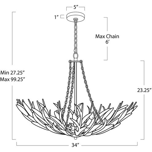 River Reed 6 Light 34 inch Gold Chandelier Ceiling Light, Basin