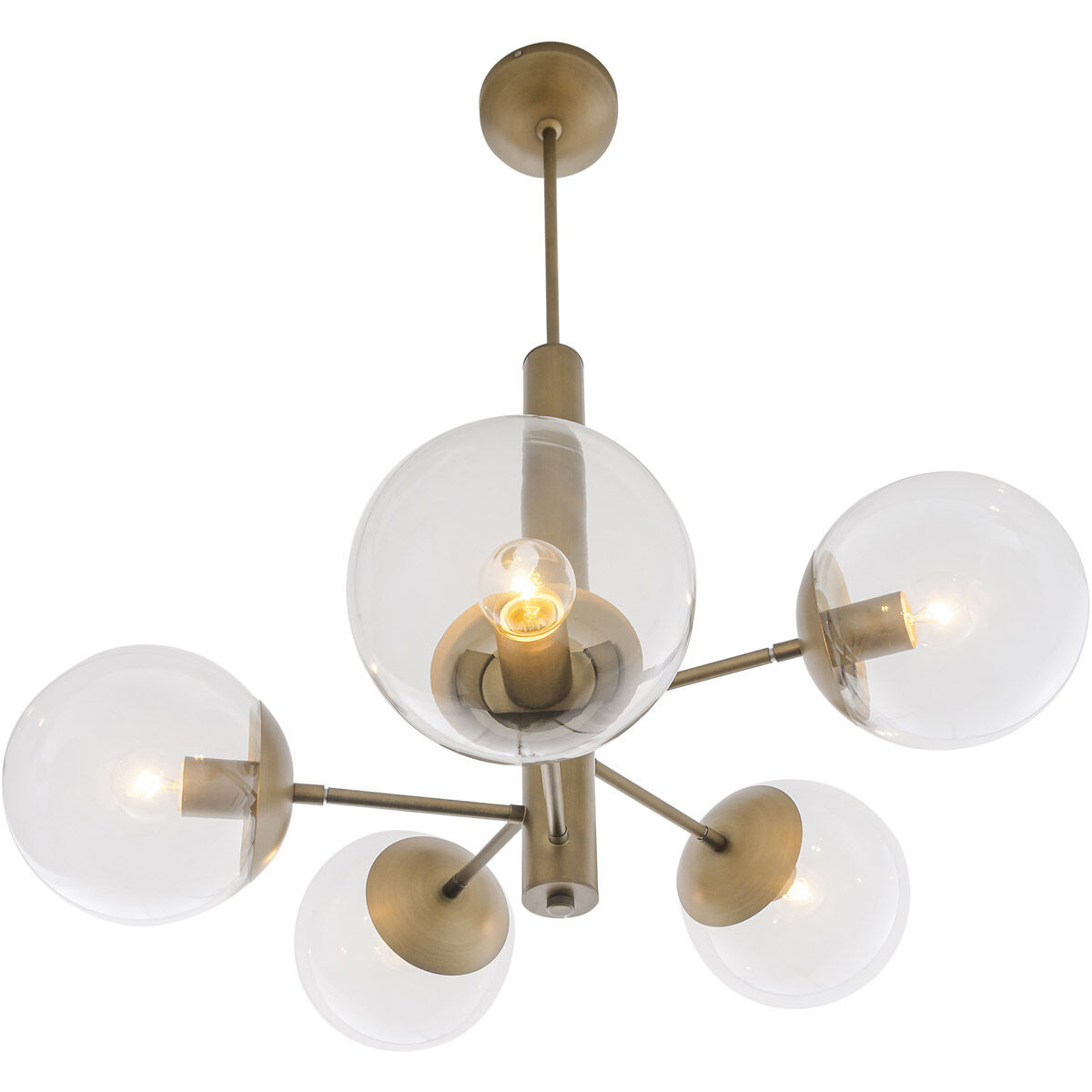 Mid-century 5 Light 28 inch Antique Brass Chandelier Ceiling Light