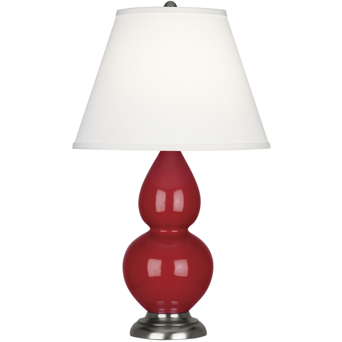 Small Double Gourd 22.75 inch 150 watt Ruby Red Glazed Ceramic with Antique Silver Accent Lamp Portable Light in Pearl Dupioni