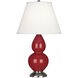 Small Double Gourd 22.75 inch 150 watt Ruby Red Glazed Ceramic with Antique Silver Accent Lamp Portable Light in Pearl Dupioni