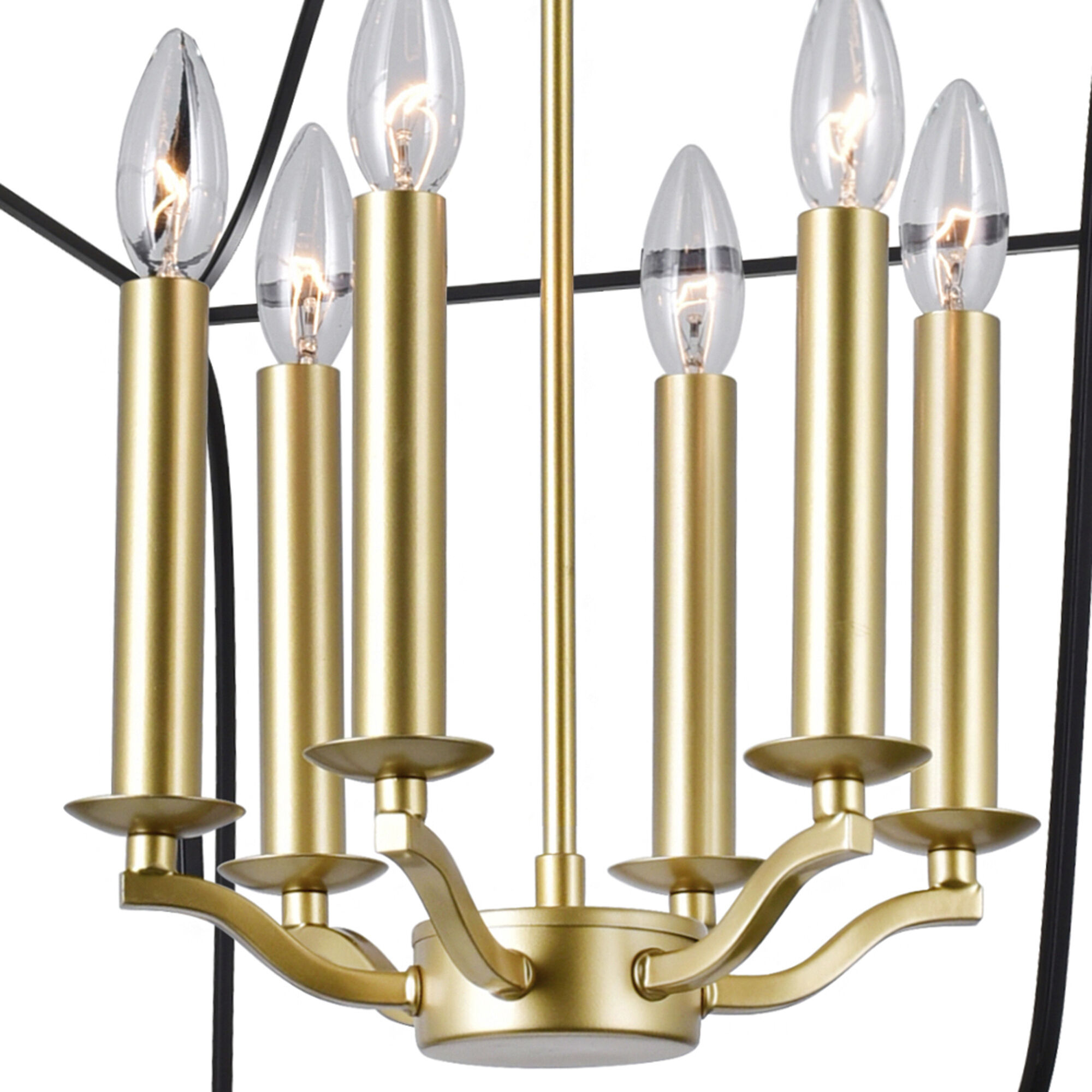 Tudor 6 Light 20 inch Satin Gold and Black Up Chandelier Ceiling Light