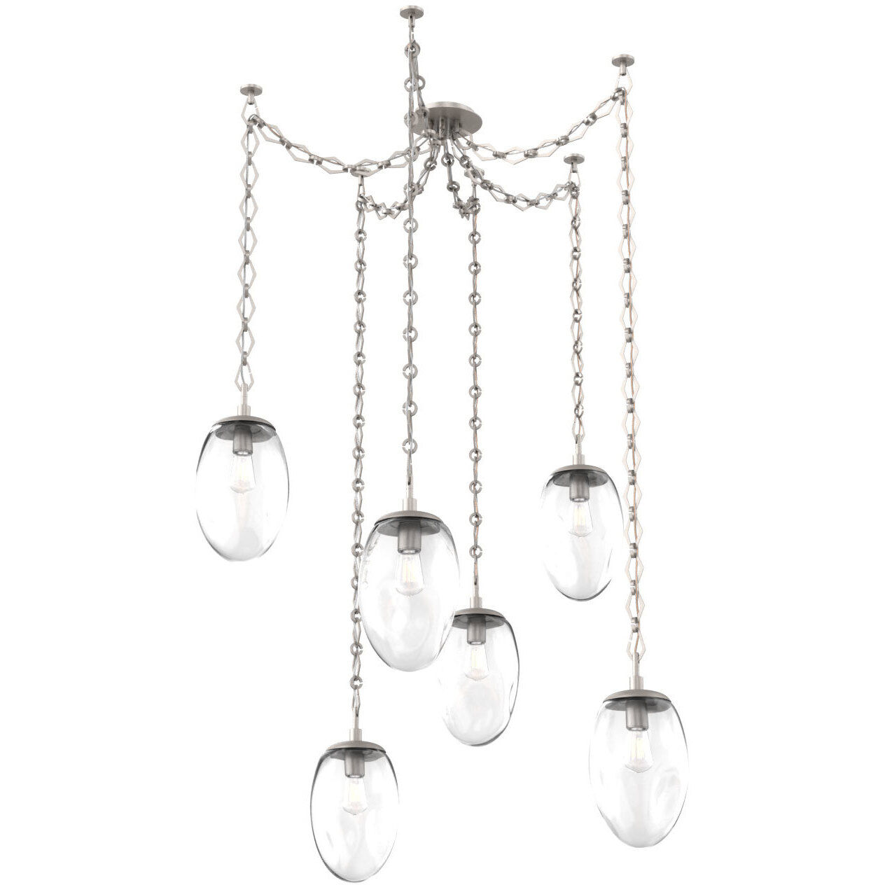 Meteo 6 Light 17 inch Beige Silver Swag Multi-Pendant Ceiling Light in Clear, Diamond Chain