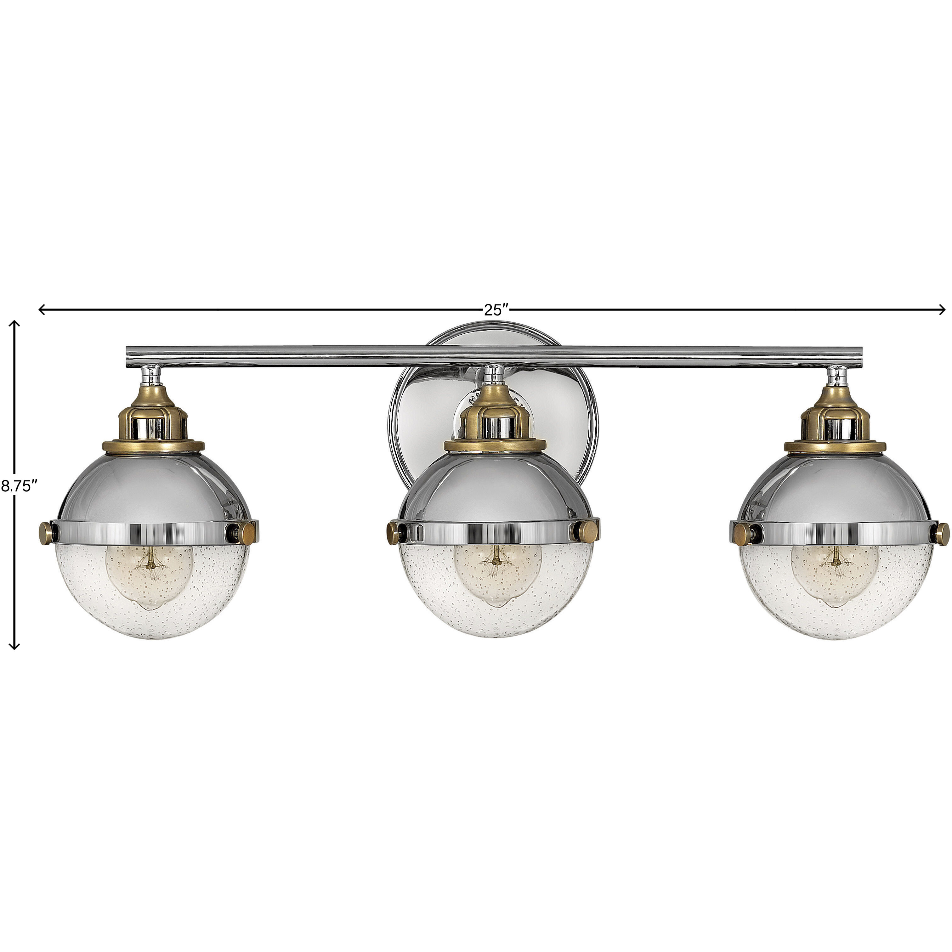 Fletcher 3 Light 25 inch Polished Nickel with Heritage Brass Vanity Light Wall Light