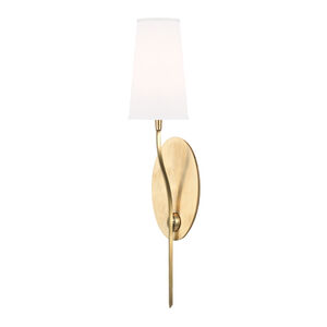 Rutland 1 Light 5 inch Aged Brass Wall Sconce Wall Light in White Faux Silk