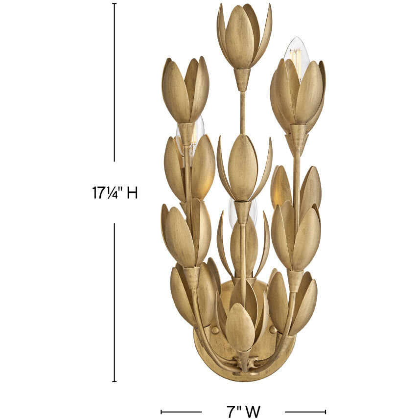 Lisa McDennon Flora 3 Light 7 inch Burnished Gold Sconce Wall Light, Sconce