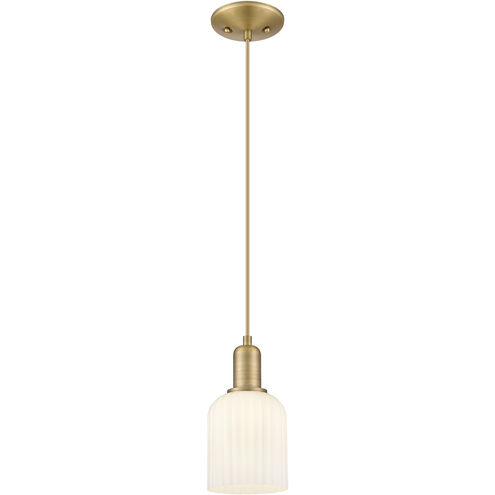Downtown Urban Bridal Veil 1 Light 5 inch Brushed Brass Mini Pendant Ceiling Light in Gloss White Glass